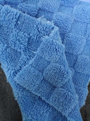150 cm-170 cm velours de coton à carreaux en jacquard recyclé à double face bleu profond